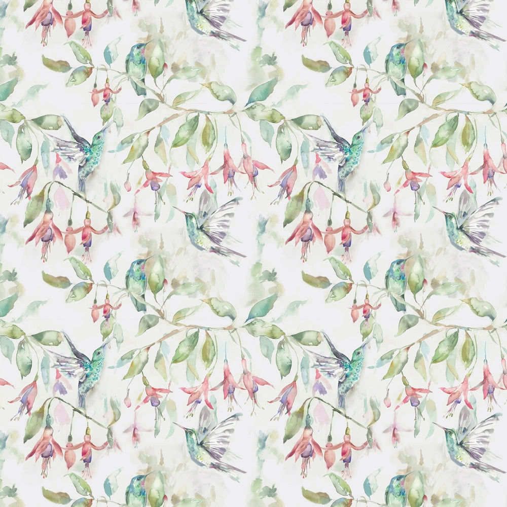 Fuchsia Flight Printed Cotton Fabric (By The Metre) Natural