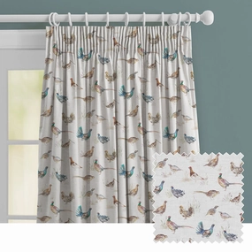 Game Birds Mini Linen Printed Made to Measure Curtains Cream patterned fashion rug  