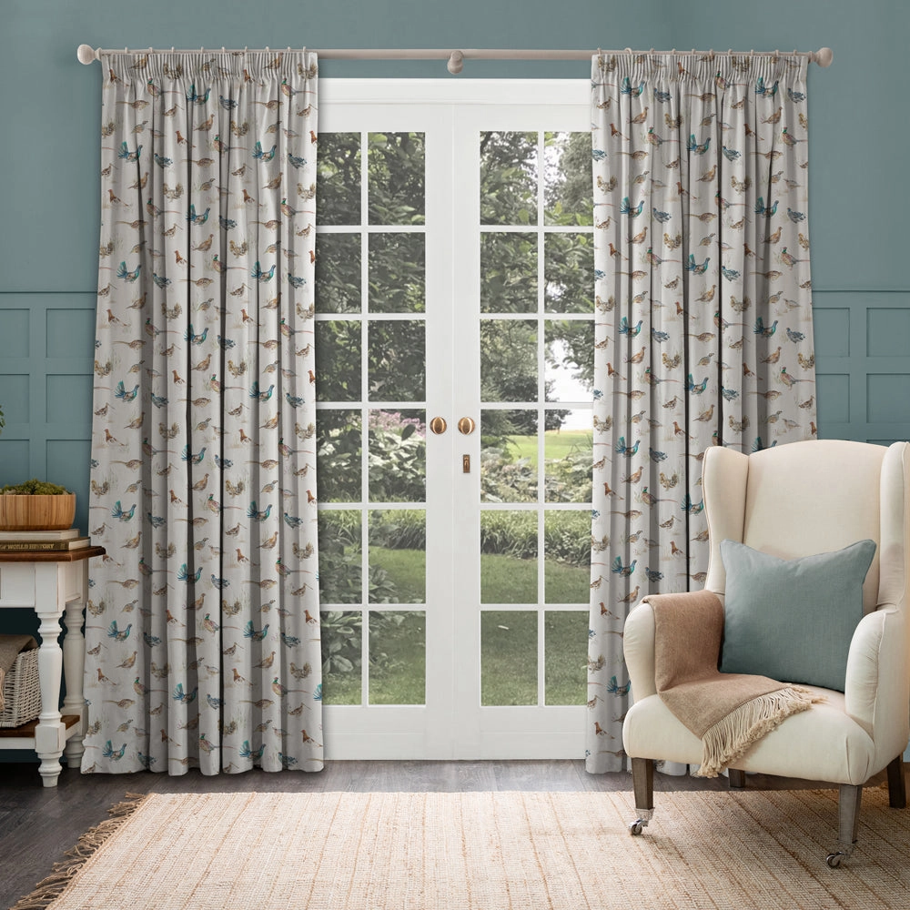 Game Birds Mini Linen Printed Made to Measure Curtains Cream