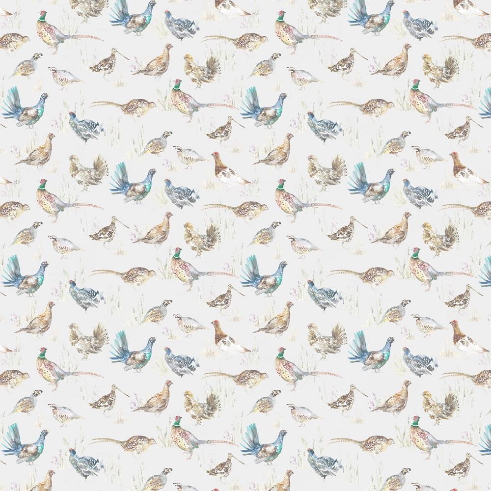 Game Birds Mini Printed Linen Fabric (By The Metre) Cream