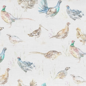 Game Birds Mini Printed Linen Fabric (By The Metre) Cream elegant table cloth  