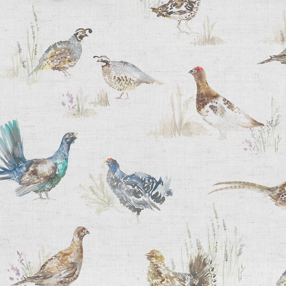 Game Birds Printed Linen Fabric (By The Metre) Cream elegant table cloth  