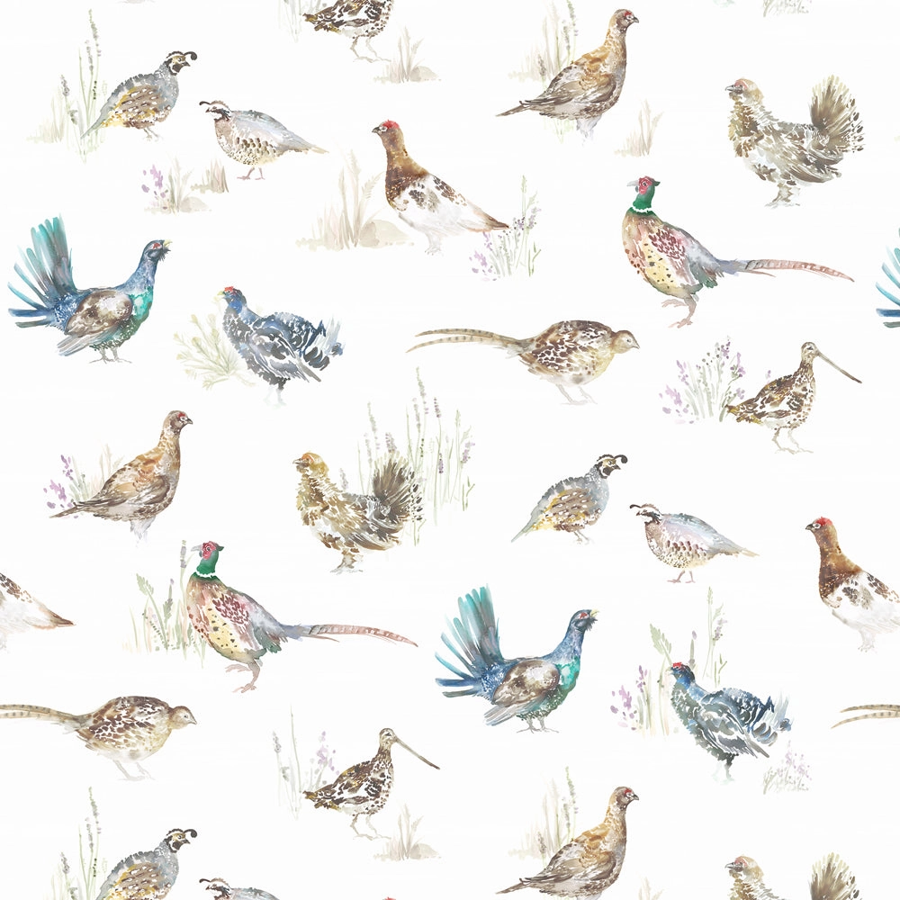 Game Birds Printed Linen Fabric (By The Metre) Cream