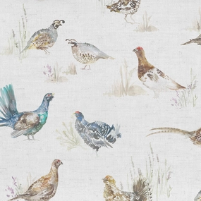 Game Birds Printed Linen Fabric (By The Metre) Cream elegant table cloth  