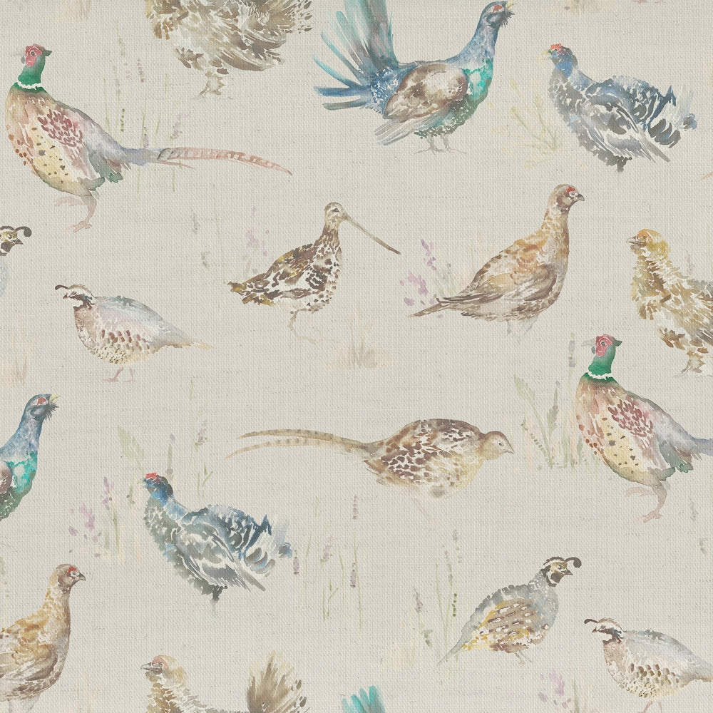 Game Birds Printed Linen Fabric (By The Metre) Mini elegant table cloth  