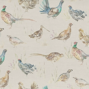 Game Birds Printed Linen Fabric (By The Metre) Mini elegant table cloth  