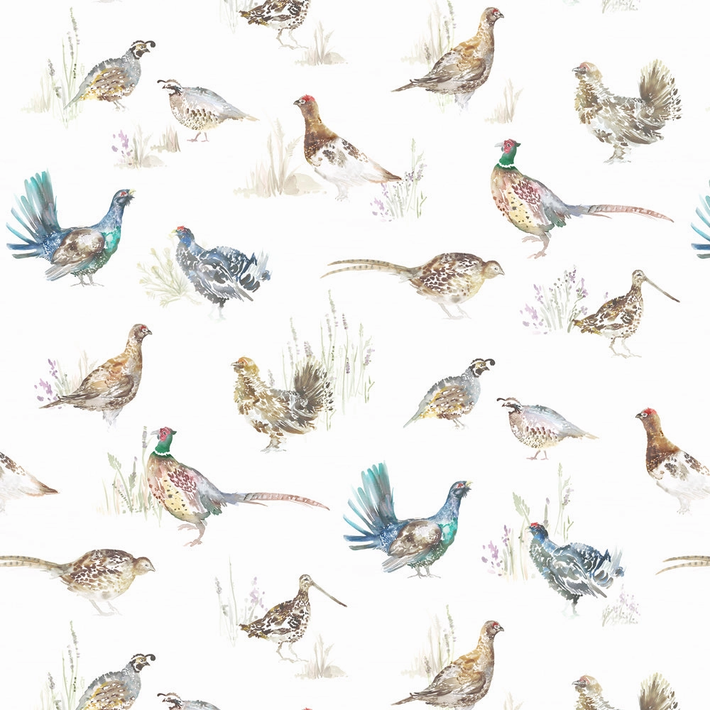 Game Birds Printed Linen Fabric (By The Metre) Natural