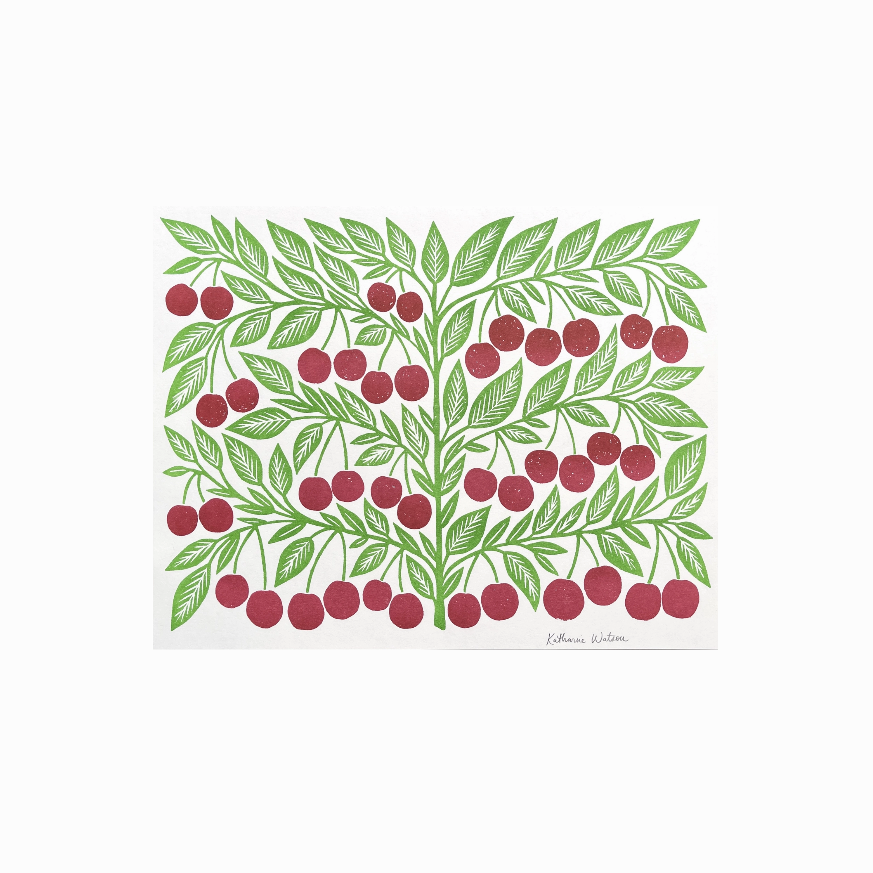 Garden Series: Cherries Risograph Art Print framed wall decor