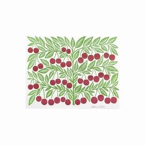 Garden Series: Cherries Risograph Art Print framed wall decor