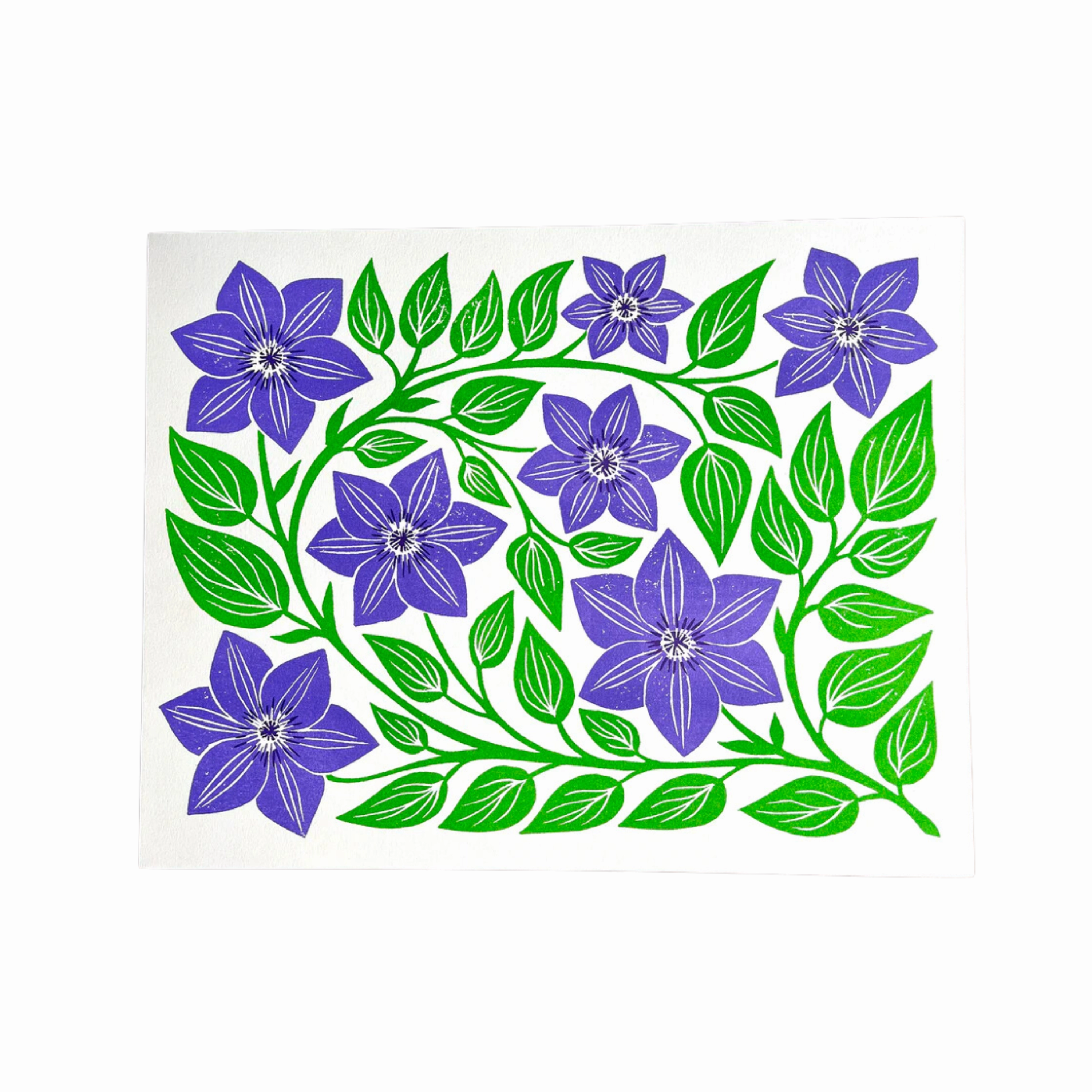 Garden Series: Clematis Risograph Print framed wall decor