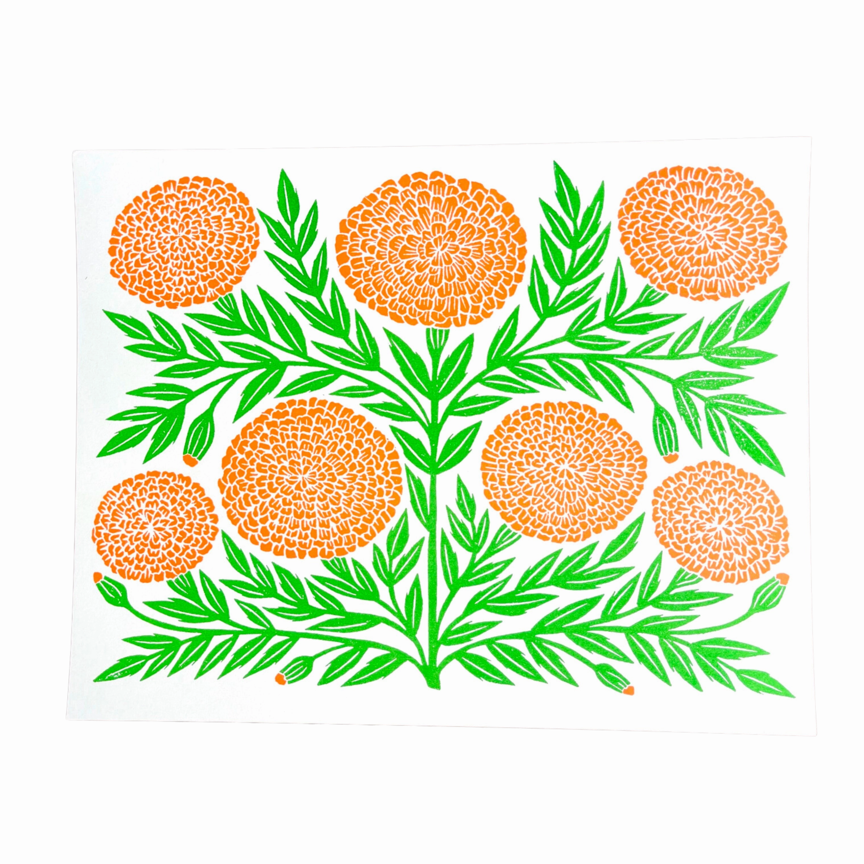 Garden Series: Marigold Risograph Print framed wall decor