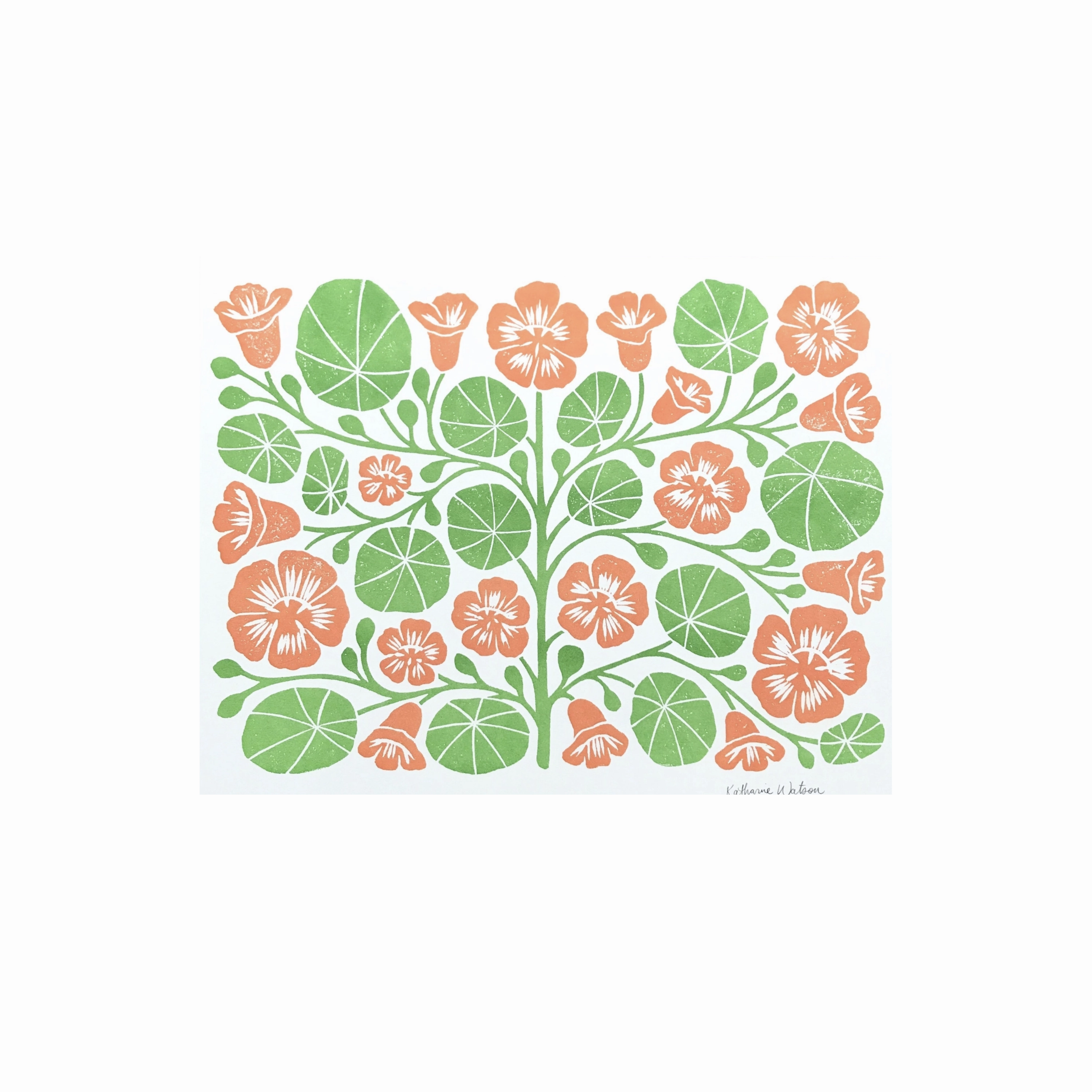 Garden Series: Nasturtium Risograph Art Print framed wall decor