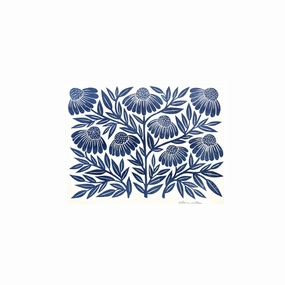 Garden Series: Navy Echinacea Risograph Art Print framed wall decor