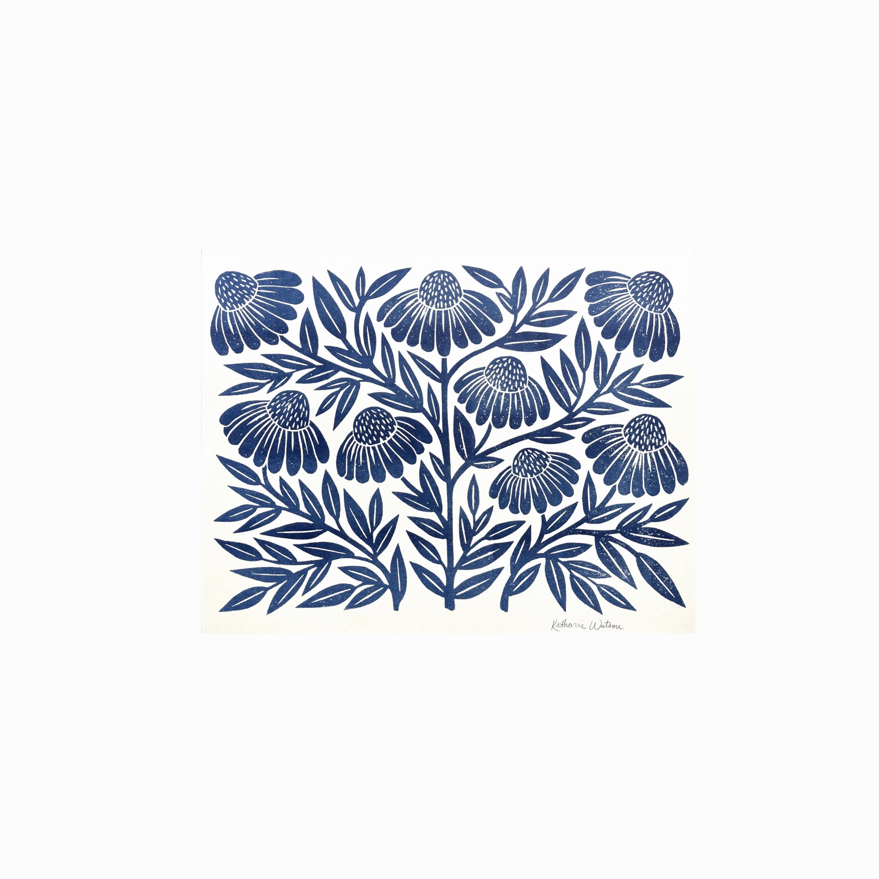 Garden Series: Navy Echinacea Risograph Art Print framed wall decor