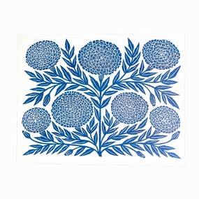 Garden Series: Navy Marigold Risograph Print framed wall decor