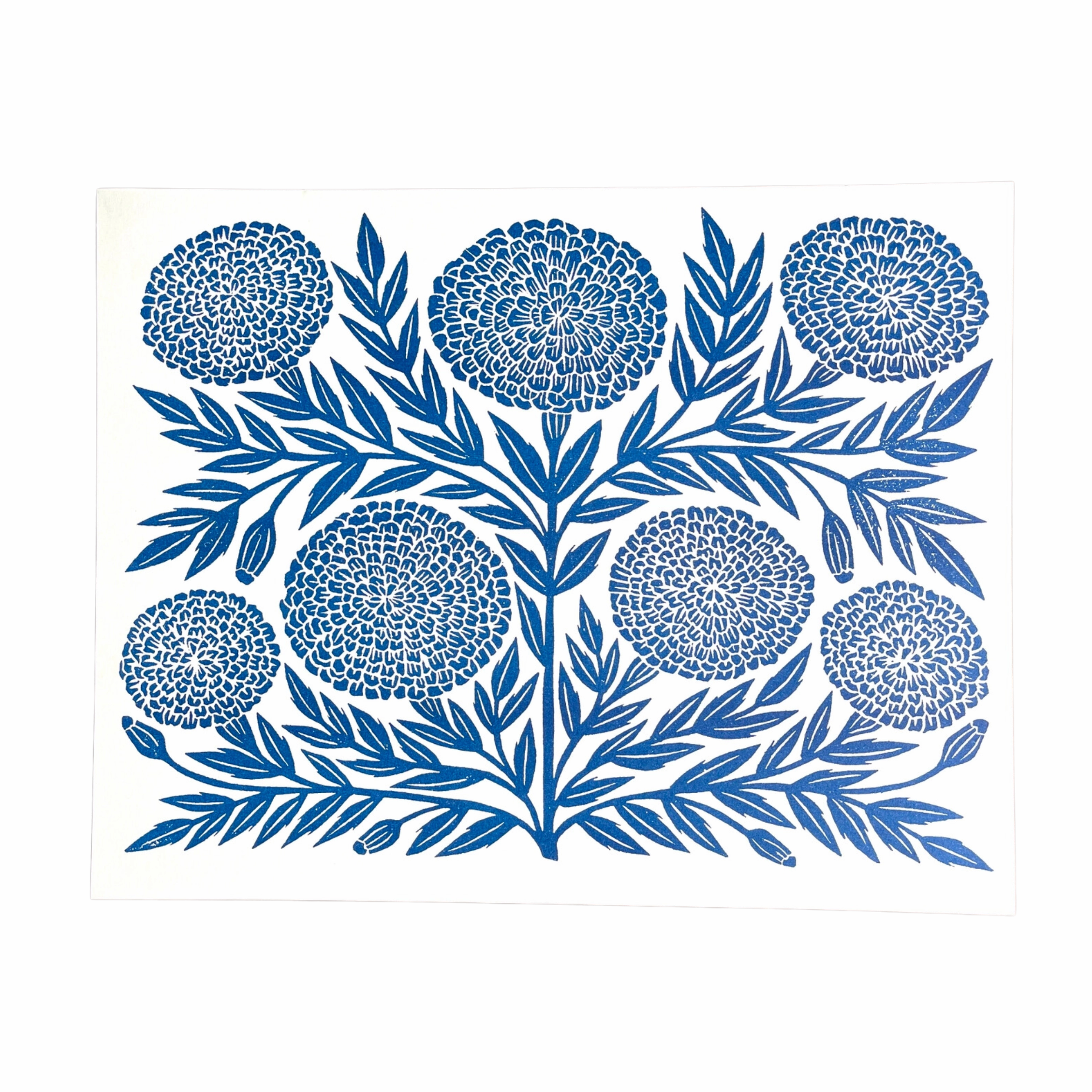 Garden Series: Navy Marigold Risograph Print framed wall decor