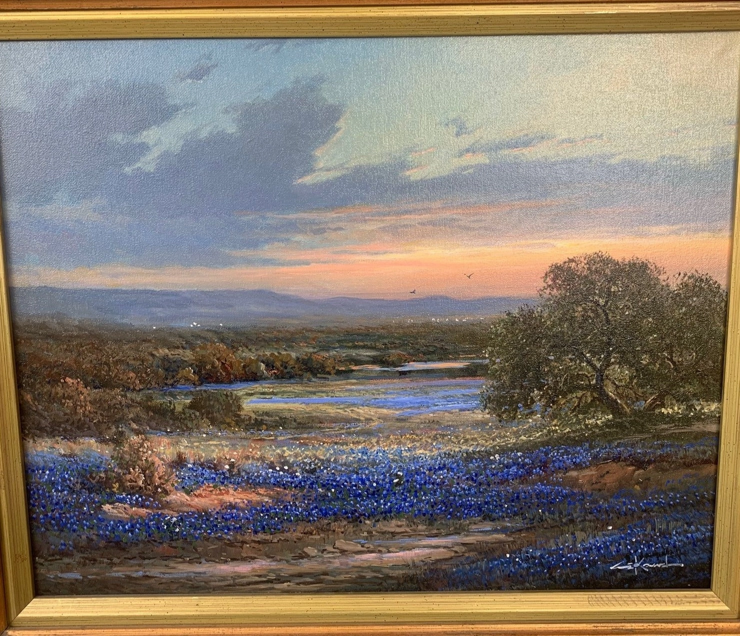 GEORGE KOVACH OIL PAINTING OF BLUE BONNETS WITH SUNSET