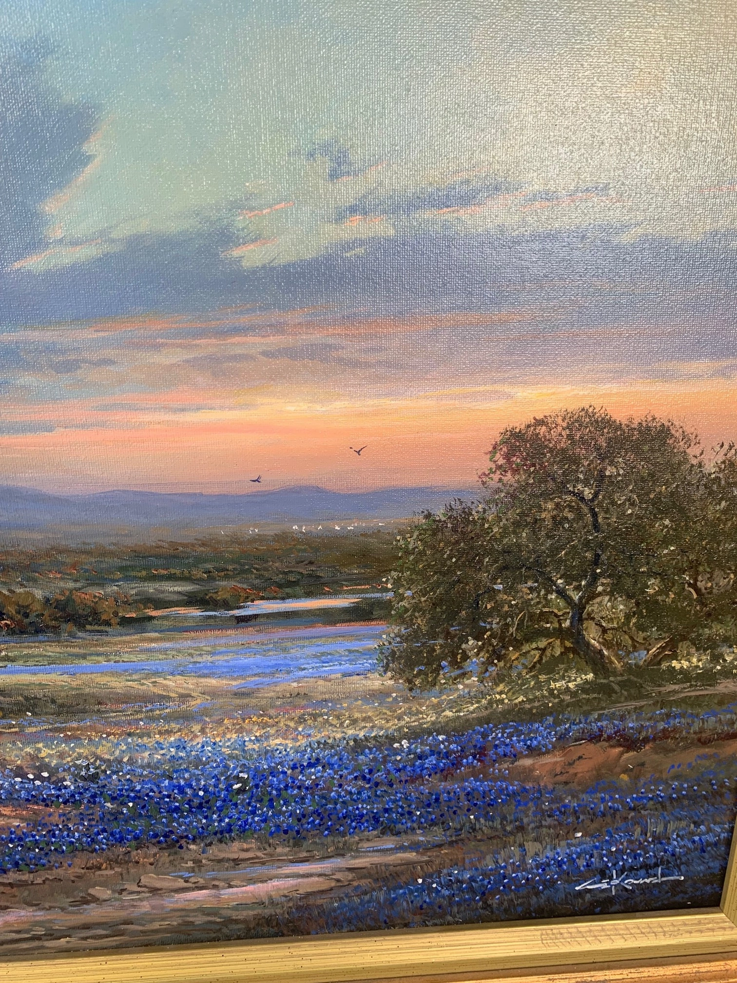 GEORGE KOVACH OIL PAINTING OF BLUE BONNETS WITH SUNSET