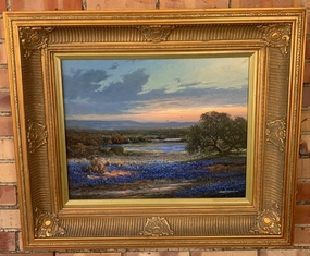 GEORGE KOVACH OIL PAINTING OF BLUE BONNETS WITH SUNSET classic mural painting