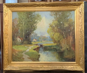 GEORGE PRITCHARD LANDSCAPE PAINTING OIL ON CANVAS MOUNTED ON BOARD classic mural painting