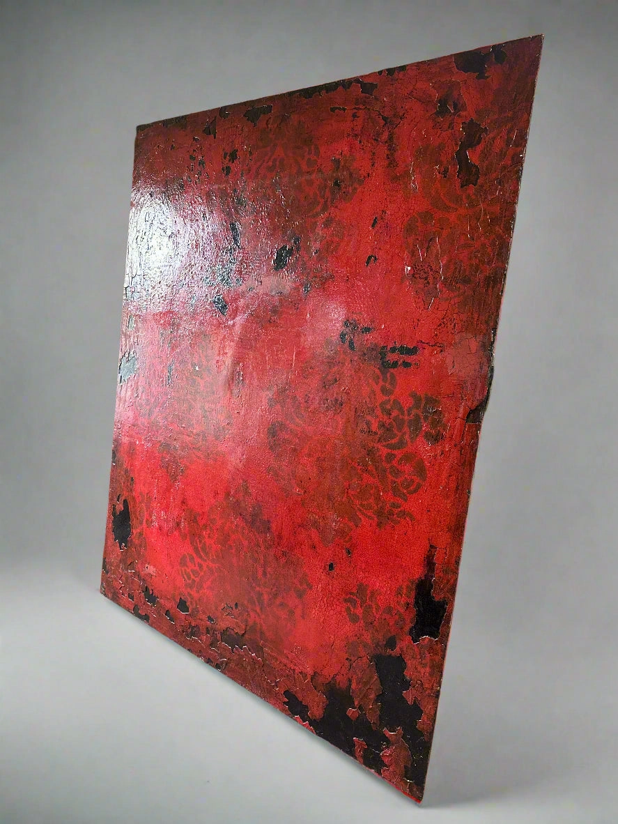 GIANT RED AND BLACK MODERN PAINTING SIGNED AS FOUND classic mural painting