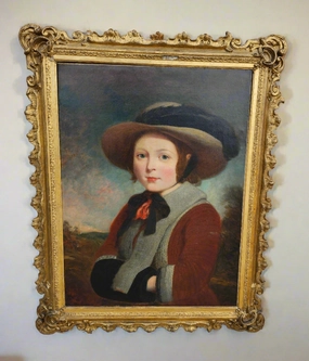 GILT FRAMED 19TH CENTURY OIL PAINTING OF  A YOUNG GIRL IN A GREEN HAT classic mural painting