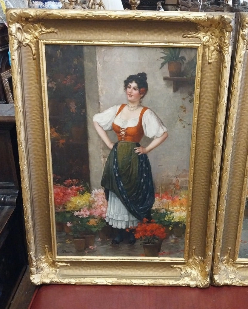 GILT FRAMED ITALIAN OIL PAINTING OF A YOUNG CONFIDENT LADY-  SIGNED
