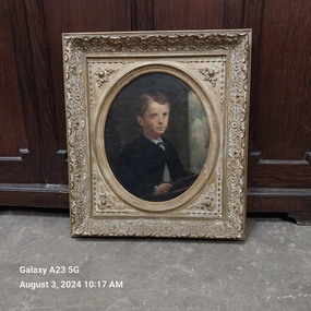 GILT FRAMED OIL PAINTING OF A BOY-RELINED CANVAS classic mural painting