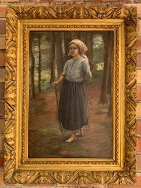 GILT FRAMED OIL PAINTING OF GIRL classic mural painting