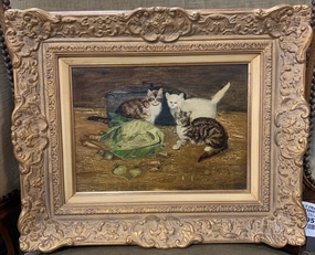 GILT FRAMED WHIMSICAL KITTENS PAINTING classic mural painting
