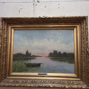 GILT ORNATE FRAMED LANDSCAPE OIL PAINTING ON CANVAS BY ROMAINE STEEPE classic mural painting