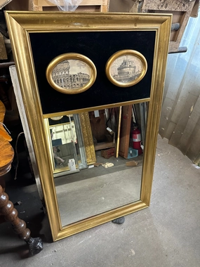 GILT TRUMEAU MIRROR WITH PAIR OF OVAL PAINTINGS classic mural painting