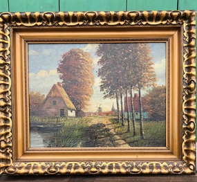 GOLD FRAMED DUTCH WINDMILL OIL PAINTING classic mural painting