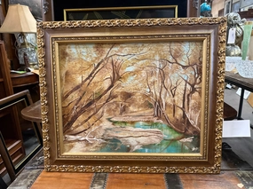 GOLD FRAMED IMPRESSIONIST SWAMPY LANDSCAPE OIL PAINTING BY MAUDE WATERS classic mural painting