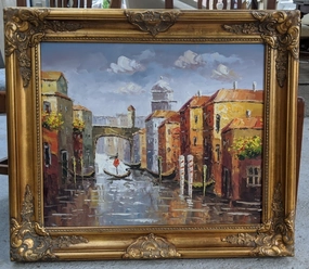 GOLD FRAMED ITALIAN CANAL OIL PAINTING ON CANVAS classic mural painting