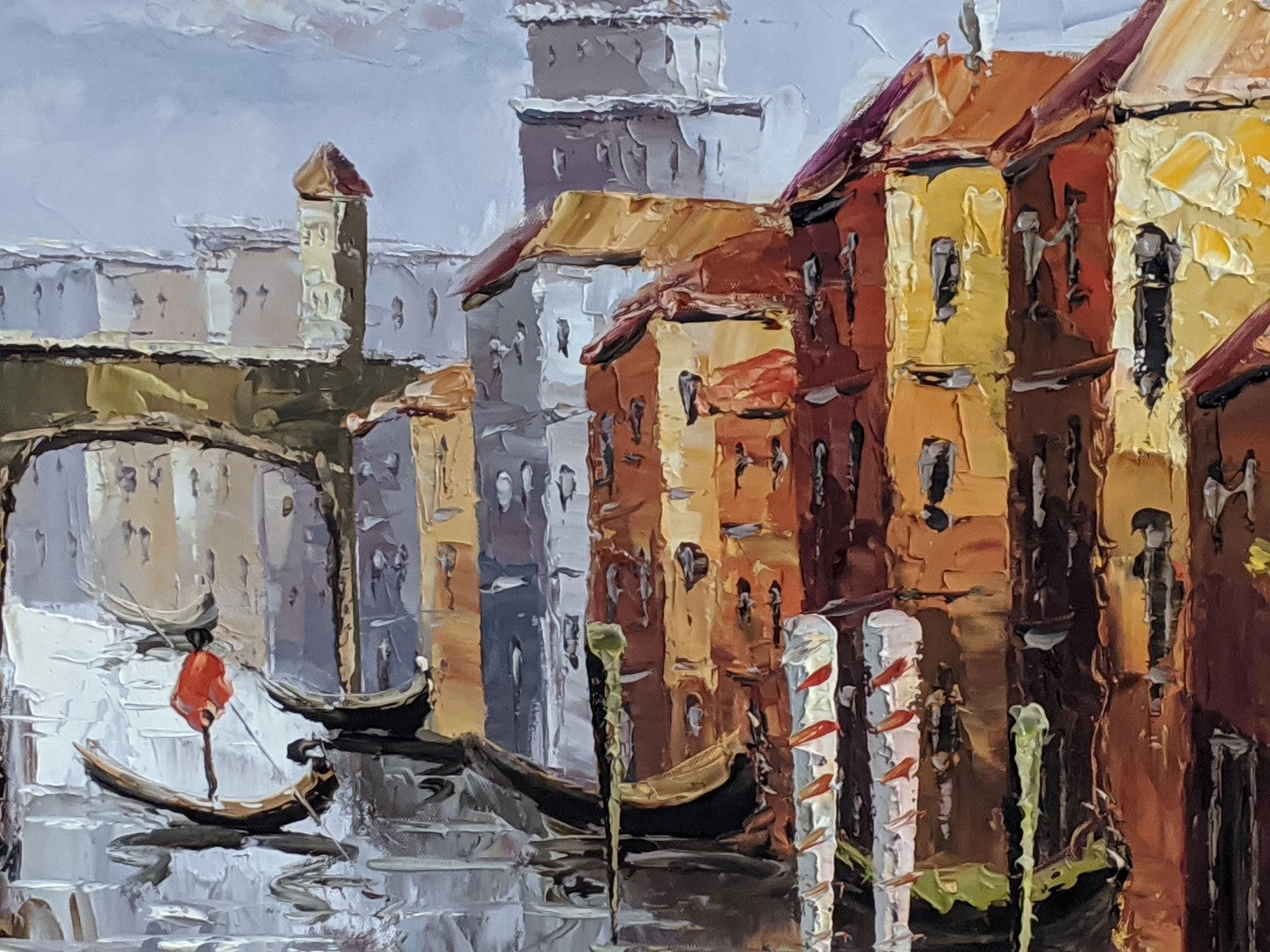GOLD FRAMED ITALIAN CANAL OIL PAINTING ON CANVAS