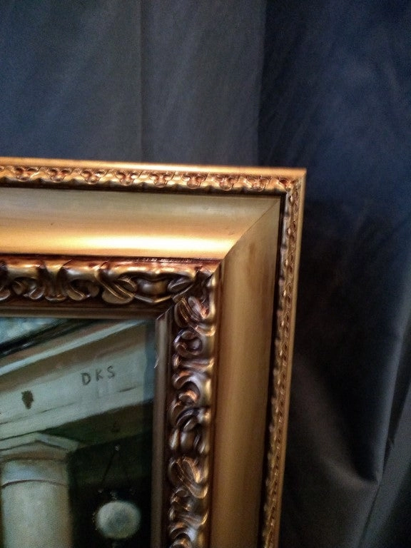 GOLD FRAMED MEN IN TOP HATS STREET SCENE OIL PAINTING