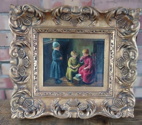GOLD FRAMED OIL PAINTING OF A 3 CHILDREN classic mural painting