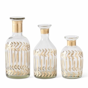 Gold Gilded Leaf Etched Clear Glass Vase ( Multiple Sizes ) interior room decor