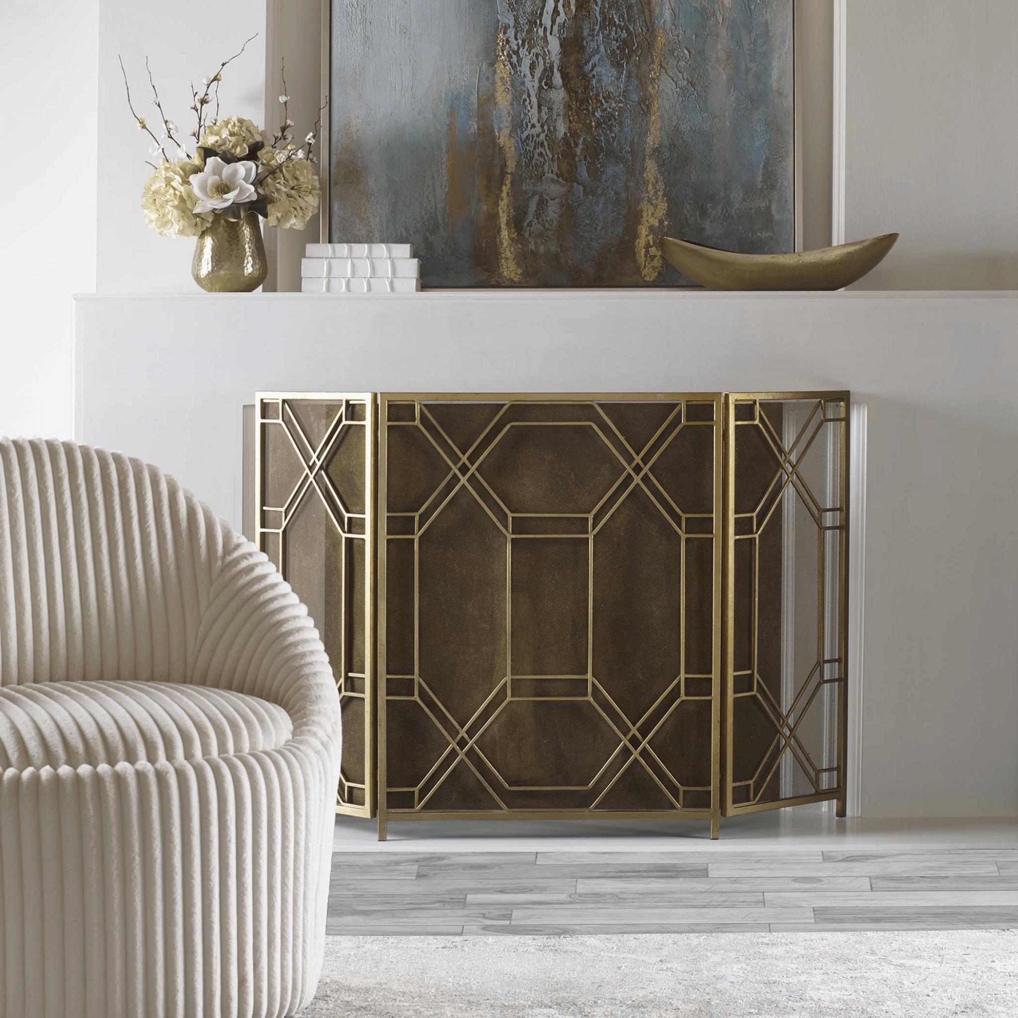Gold Rosen Fireplace Screen