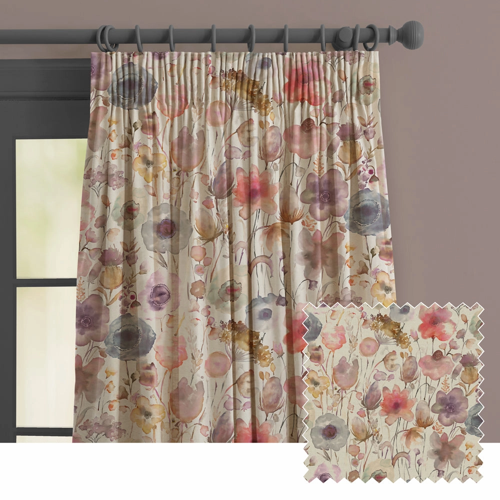 Gospiana Linen Printed Made to Measure Curtains Boysenberry patterned fashion rug  