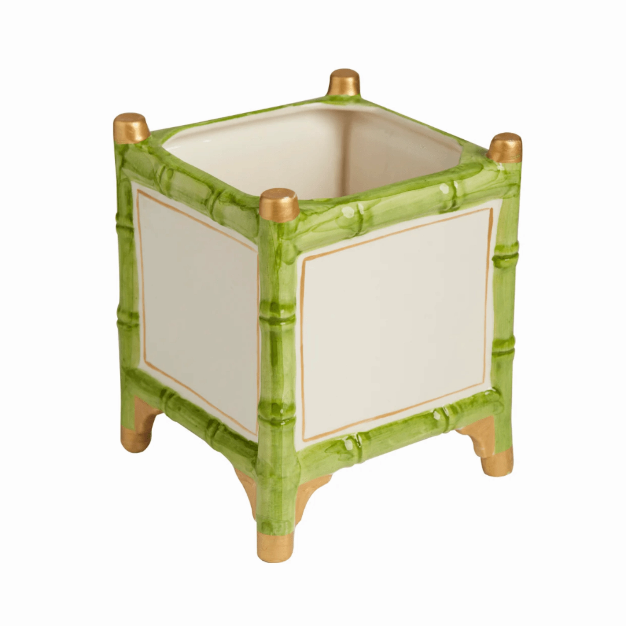 Green & Gold Bamboo Inspired Cachepot - Available in Two Sizes home display ornament