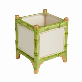 Green & Gold Bamboo Inspired Cachepot - Available in Two Sizes home display ornament