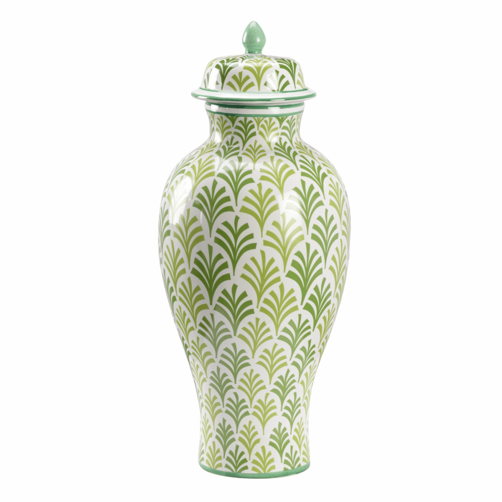 Green & White Hand Painted Covered Urn home display ornament