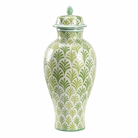 Green & White Hand Painted Covered Urn home display ornament