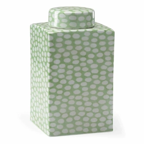 Green & White Polka Dotted Porcelain Rectangular Canister home display ornament