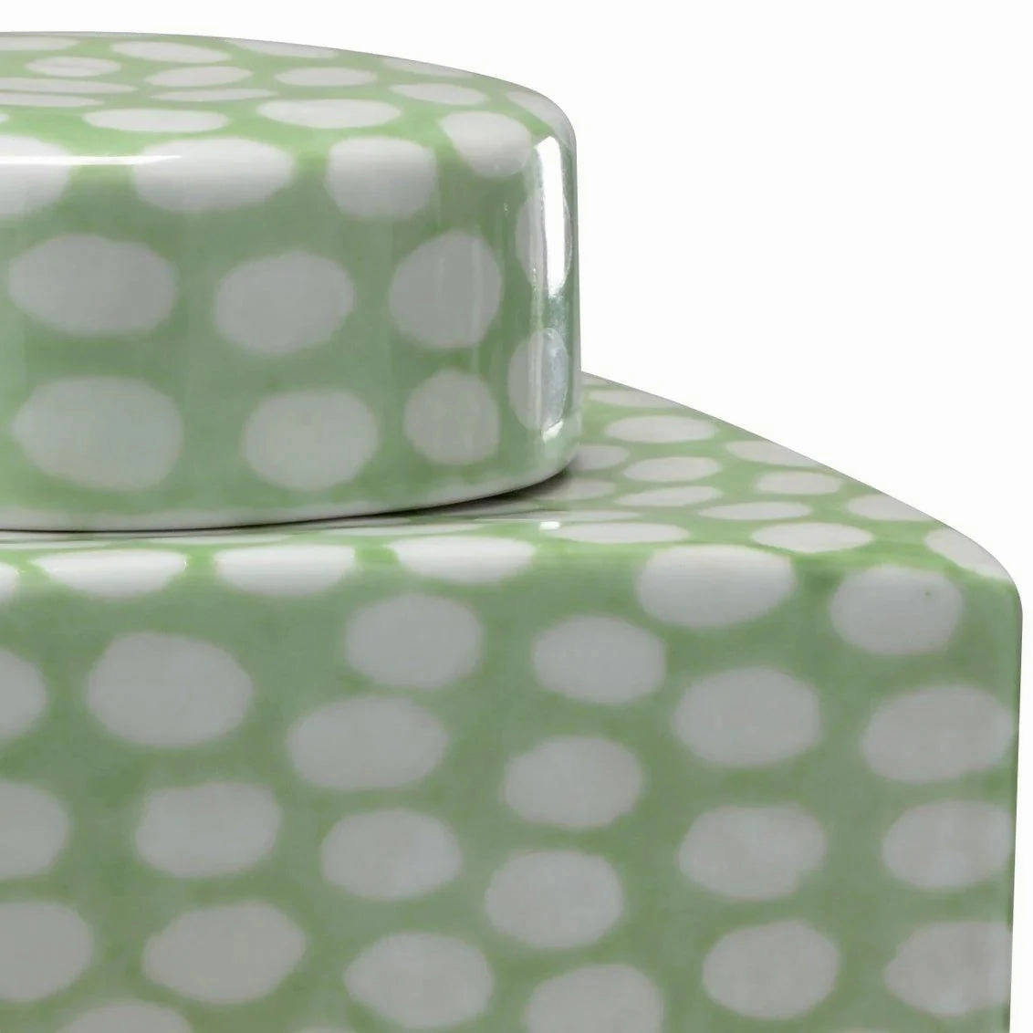 Green & White Polka Dotted Porcelain Rectangular Canister