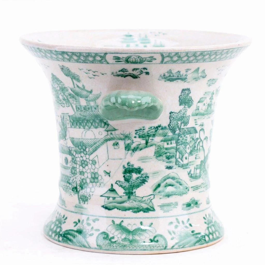 Green and White Porcelain Planter