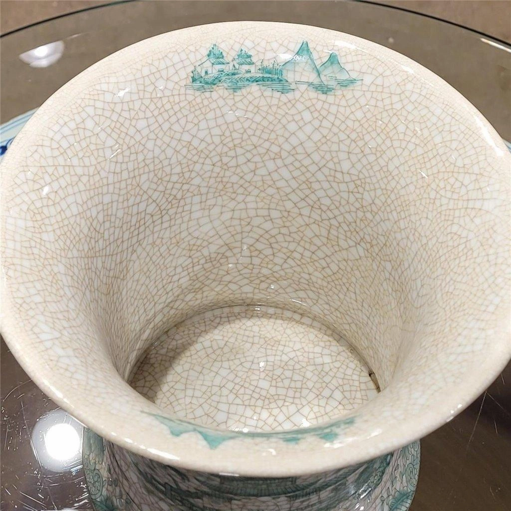Green and White Porcelain Planter