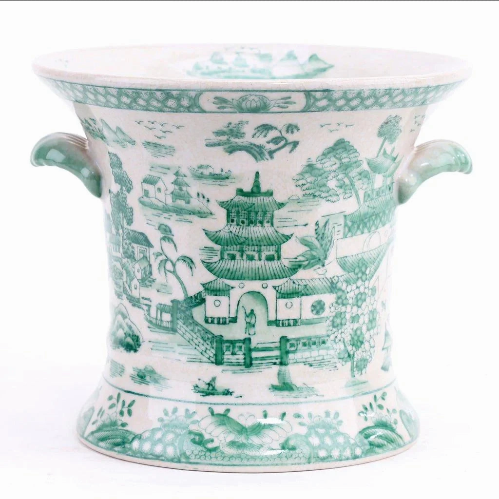Green and White Porcelain Planter home display ornament